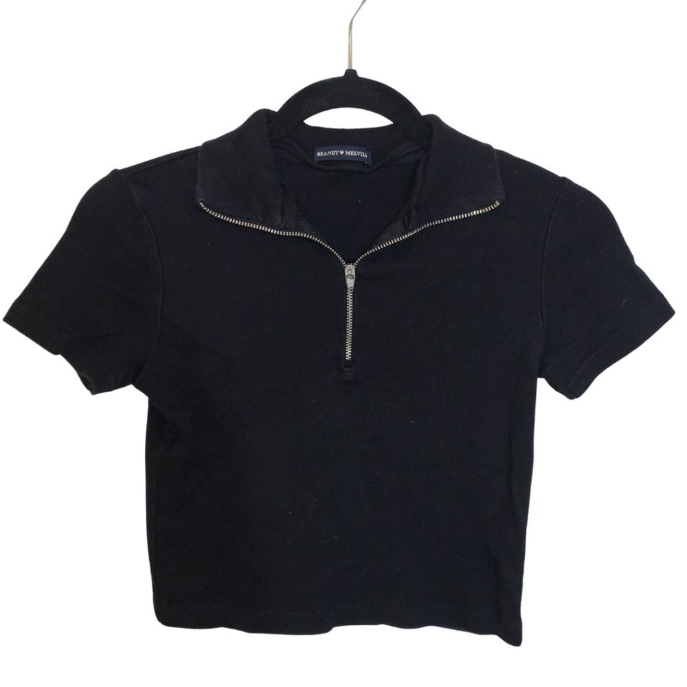 Brandy Melville Quarter Zip Short Sleeve Crop Top